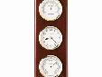 625-249 Shore StationThis weather station wall clock combines a clock, barometer, and thermometer. White dial features black numerals and a polished brass tone bezel. Quartz, battery operated movement. Finished in Rosewood Hall on select hardwoods and