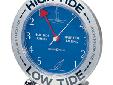 645-527 Tide Mate IIIThis round table clock features a silver-tone case, polished silver-tone feet and circular spun silver finished outer ring with dark blue screening of "High Tide" and "Low Tide.". Dial is ocean blue with white graphics displaying the