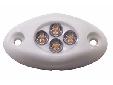 4-LED Courtesy Light - Surface Mount Operates 9-16 Volt DC systems 24 volt version available Rated @ 100,000 hours of service life Shock and vibration proof Cool to the touch Energy draw 30-65 milliamps No corrosion Potted to seal out moisture 4 LED's