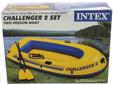 Challenger 2 Set- Two person boat- Capacity: 375 lbs- Rugged super-tough vinyl construction- Three air chambers including an inner auxiliary air chamber in hull for extra buoyancy- Fast-fill, fast-deflate Boston valves on two main hull chambers; doulbe