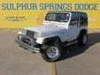 Â .
Â 
1990 Jeep Wrangler Base
Call (903) 225-2865 ext. 186 for pricing
Sulphur Springs Dodge
(903) 225-2865 ext. 186
1505 WIndustrial Blvd,
Sulphur Springs, TX 75482
4 Wheel Drive! Automatic!! Chrome Assist Steps for easy access. Alloy Wheels. Ask for a