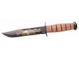 Decorated knife commemorates the 60th anniversary of Pearl Harbor. Blade is pad printed with "A Date Which Will Live in Infamy" the famous quote taken from FDR's presidential address following the attack on December 7, 1941. Oval shaped stacked leather