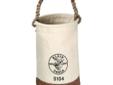 The Klein 5104S No. 1 Canvas Leather-Bottom Bucket has a leather cuff that extends 3-Inch up the side of the bucket. The inside pockets measures 8-Inch by 8-Inch. It has a rope handle with a leather reinforced bottom. Since 1857, the company operated by