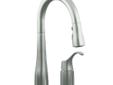 Easily coordinated with a wide variety of kitchen styles, the Kohler K-649 Simplice Pull-Down Secondary Sink Faucet features a high-arching spout and remote handle with fluid lines. The versatile spout rotates 360 degrees, and the pull-down sprayhead