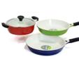 CookPlus Ceramic sets will make kitchen delightful with sensible color & design. Non-toxic(Zero FPOA) materials are used in manufacturing process offering a wonderful non harmful non stick coating. Due to the ceramic coating outside, it's easy to get rid