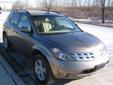 2004 Nissan Murano
Click here to ask me a question about this vehicle!
Click here for more details on this vehicle!
Phone:
Engine:
3.5 V6
Transmission
AUTOMATIC
Exterior:
Luminous Gold Metallic
Interior:
Tan
Mileage:
114,886
Price:
$1,954
Equipment &