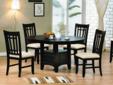 Lugano 5 pc. Dining Set Collection
Product ID A7670
This Dining Set is constructed of solid dark walnut hardwoods and wood veneer table tops.
Dark walnut wooden back chair with white cushion seat.
Dimensions
Table ( 42"w x 42" x 60"l)
Includes 1 x 18"