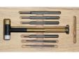 Lyman Deluxe Hammer & Punch Set - 8 Punches. Each set features a complete selection of quality Gunsmith Punches plus the popular Brass Tapper Hammer. This unique set comes in a custom hardwood storage case which separates each punch by size for quick