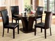 Manhattan II 5pc Dining Table and Chair Set
Product ID# CM3710T
The Manhattan II Dining Table and Chair Set is sleek and functional. The gorgeous wood pedestal can be seen thorugh the round glass table top. The leatherette covered chairs feature clean
