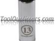 "
Mountain MTN10413MD MTN10413MD 1/4"" Drive 13MM 6 Point Deep Socket
Features and Benefits:
Mountainâ¢ Sockets are High Polished Chrome and made of the highest quality Chrome Vanadium Steel
Laser Etched with high visibility markings with the part number