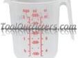 "
FJC, Inc. 2782 FJC2782 Measuring Cup
Features and Benefits:
Measures the exact amount of oil for the system being serviced
Helps eliminate the chance of system failure due to incorrect oil change
Made of durable plastic with a 16 ounce scale
"Price: