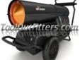 "
Mr. Heater, Inc. F270320 MRHF270320 MH125KTR Forced Air Kerosene Heater
Features and Benefits:
125,000 BTU/Hr., many hours of reliable heat
Economical, efficient and clean burning
Heater shuts off with loss of flame or power supply
Rugged, durable steel
