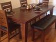 All wood table, chairs, and bench set for sale $475 Less than a year old, only used once Great condition Must Go