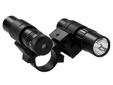 1 Inch Double Rail Scope Adapter/Flashlight/Green Laser Set- This Flashlight and Green Laser combo mounts right up to your 1 inch tube Scope to add laser sighting and a Flashlight in a compact tactical set up.- 1 inch Ring with two offset Picattinny style