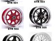 BRAND NEW IN THE BOX
STR RACING WHEELS/RIMS
ALL RIMS ARE 15 INCH UNLESS NOTED
STR 501 * 4x100/4x114 * = $330
STR 503 IN SILVER * 4x100 *= $330
STR 504 IN RED * 4x100 * =$330 */* 16x8 +20 OFFSET IN GOLD = $370
STR 505 IN BLACK WITH POLISHED LIP * 4x100 * =