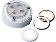 4-LED 3" Round Interior LightBezels: White, Chrome & GoldLED Color: WhiteOperates on 12 Volt DC Draws 60 Milliamps Rated @ 50,000 Hours of Service Life Recess & Surface Mount Applications Sleek Low Profile Shock and Vibration Proof 4 LEDsFor Interior Use