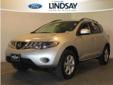 Lindsay Ford
2009 Nissan Murano AWD 4dr SL
( Contact to get more details )
Low mileage
Call For Price
Click here for finance approval 
888-801-9820
Â Â  Click here for finance approval Â Â 
Mileage::Â 31716
Engine::Â 214L V6
Transmission::Â Automatic