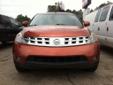 2005 Nissan Murano S Dark Metallic Orange with Dark Grey Interior
Power Windows and Locks, Power Seats, AM/FM Stereo CD with Steering Wheel Controls, GPS Navigation
Cruise, Tilt and Alloy Wheels
This Nissan SUV is in EXCELLENT condition and is ready for
