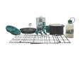 26 Piece Backwoods Camp KitThis set is great for family camping or backyard barbeques. The entire set is made of durable long-lasting material, and it packs together for easy storage.Includes:- Heavy duty grid- 10" saute pan- 4 qt. kettle- 4 qt. cover- 16