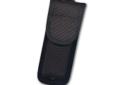 Durable black nylon construction with foam core. Unbreakable molded Zytel clip for vertical or horizontal belt carry. Carabineer clip attaches to any D-ring or backpack loop. Holds items 5" to 5.3". Ideal for carrying folding knives, multi-tools, gun