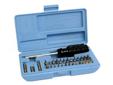 Pachmayr's 31-piece gunsmith screwdriver set contains the best selection of bits for working on all firearms. Gunsmith slotted bits for action screws, hex bits to fit the new scope mounting screws and Phillips bits including special long Phillips bits for