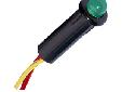 Paneltronics LED Indicator Light - 1/4" - 120 VAC - GreenIdeal for use as High Visibility Status or Alarm Indicators Large T-1 3/4 size LED's Nylon housing is classified UL Press to fit into 0.25" diameter Pigtails are tin plated, 22 copper, 7" in length