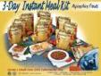 "
Alpine Aire Foods 86511 3 Day Meal Kit (10 Pouches)
3 Day Instant Gourmet Meal Kit (10 Pouches)
Specifications:
These convenient, cost effective and delicious Gourmet Meal Kits are designed, produced and delivered with the utmost care and concern for