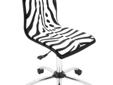 The Printed Zebra Office Chair features a unique patterned seat and backrest over a colored wood frame, 360 degree swivel, caster wheels and is adjustable height of 17-21.5"H Product Size: 23" L x 23" W x 34" - 38.5" H Product Weight: 19
Brand: