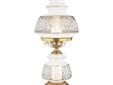 Quoizel got its start in 1930 by creating these hurricane style lamps. Today, Quoizel still makes this timeless design. This piece features a blown glass shade, as well as a lighted base. The clear and frosted glass is embellished with a soft white floral