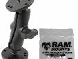 The RAM-B-101-G2U consists of a double socket arm and two 2.5" diameter round bases with the universal AMPS hole pattern. Designed into the mount is a 1" diameter patented rubber ball and socket system with adjustment points at both ends of the double
