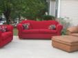 DIMENSION'S SOFA 7FT 3 INCH LOVESEAT 5FT 7INCH LEATHER COUCH W OTTOMAN 3.5 INCH X 2FT 9 INCH 4PC SOFA SET ROOM'S TO GO RED CAMEL BACK TWEED SOFA & LOVESEAT COUCH SET..GREAT CONDITION NO RIPS TEARS OR STAIN'S .... 450 IS FOR RED 2PC SET WITH CHAIR &