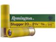 Remington 20 Ga. 2 3/4" Rifled Slug, 5/8 oz - 5 Rounds. Always in the forefront of deer slug technology, Remington redesigned their 20-gauge Slugger Rifled Slug for a 25% improvement in accuracy. Packed in convenient, easy-carrying 5-round boxes.
