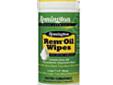Remington Oil Wipes- Large wipes: 7" x 8"- Lubricant- 60 Wipes- Prevent Rust and Corrosion- Displaces Moisture- Removes Fingerprints- Use on firearms and most other metal equipmentDescription: LubePackaging: Clam PackSize: 7" X 8"Type: PatchUnits per Box: