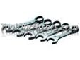 "
S K Hand Tools 86241 SKT86241 5 Piece SuperKromeÂ® Metric Short Combination Wrench Set
Features and Benefits:
SuperKromeÂ® finish provides long life and maximum corrosion resistance
SureGripÂ® hex design drives the side of the fastener, not the corner