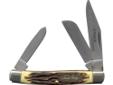 Schrade Uncle Henry 834UH Rancher, Pocket Knife. Knives are crafted from 7Cr17 high carbon stainless steel.Specifications:- Weight: 1.8 oz.- Type: 3-blade rancher Pocket Knife - Closed Length: 3.3 inches- Handle Material: Staglon- Blade Edge: Plain- Blade