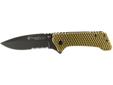 The Smith & Wesson Extreme Ops Small Honeycomb G10 Folder Knife features a brown G10 overlay with a honeycomb pattern on the top side of the handle. This solid framelock knife features a black tactical modified drop point blade built with 7Cr17 high