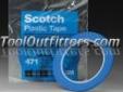 "
3M 6404 MMM6404 ScotchÂ® Plastic Tape 471, Blue, 1/8"" x 36 yd.
Features and Benefits:
Uniquely constructed, vinyl backed tape for outstanding paint line definition
The most flexible and conformable, it provides masking protection for complex curved