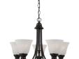 Fluorescent Five Light Chandelier Heirloom Bronze Finish Constructed of Steel Alabaster Glass Part of The Windgate Collection 5 GU24 Self Ballasted PLS13 13w Supplier with 6 feet of wire Supplier with 3 feet of chain Offers energy saving fluorescent