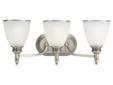 Three Light Antique Brushed Nickel Wall Light Antique Brushed Nickel Finish Etched Ripple Glass Part of The Laurel Leaf Collection 3 medium 100w Supplier with 6.5" of wire Extends 7.25" Can mount up or down Easily converts to LED with optional lamping UL