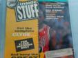 Sealed April 1994 NBA Inside Stuff magazine with Michael Jordan on the cover and 3 Clyde Drexler basketball cards inside. These Drexler cards are numbers 13, 14 and 15 that extended a 12 card "Career Highlights" set available in the 1993-94 Fleer cards.