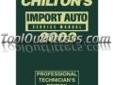 "
Chiltons Book Company 9357 CHN9357 1999 - 2003 Import Service Manual
Features and Benefits:
Designed for the professional technician
More comprehensive and technically detailed, offering TOTAL maintenance, service and repair information for the