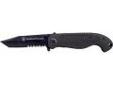 Schrade CKTACBS Smith & Wesson Special Tactical Knife Serrated Edge Tanto Blade
Special Tactical Rubber Coated Steel Serrated Liner Lock Black Tanto Blade
Specifications:
- Blade: 3.5 inches (8.9 cm)
- Handle: 4.6 inches (11.7 cm)
- Weight: 3.7 oz.
-