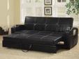 Sofa Beds Faux Leather Sofa Bed with Storage and Cup Holders
Product ID#300132
Description:
Contemporary styling sofa bed, contrasting white stitching on
durable black leather like vinyl. Features storage pocked on the arm,
cup holders and a smooth easy