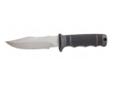 SOG SEAL Pup Fixed Blade Knife Powder Coated Combo Drop Point 4.75" Bk. Like its big brother, the SEAL Pup has a partially serrated blade that is powder coated for low-reflection and corrosion resistance. Its lightweight, glass-reinforced nylon (GRN)