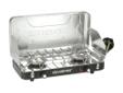 Outfitter Series Ultra High Output 50,000 B.T.U. Propane Stove- Each oversized stainless steel burner produces 25,000 B.T.U.'s. (Fuel canister not included)- Each burner has its own wind screen for maximum heating.- Stainless steel drip pan.- Extra heavy