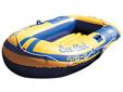 Sea Cloud 2-Person Boat, Blue/YellowThree separate air chambers. Heavy weight vinyl. Inflatable floor. Self locking safety valves. Outside haul rope. Two oarlocks. One pair 45" Plastic oars and plastic foot pump. Repair kit included. Color: Yellow and