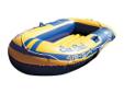 Sea Cloud 2-Person Boat, Blue/YellowThree separate air chambers. Heavy weight vinyl. Inflatable floor. Self locking safety valves. Outside haul rope. Two oarlocks. One pair 45" Plastic oars and plastic foot pump. Repair kit included. Color: Yellow and