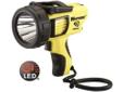 Streamlight Waypoint Rechargeable Spotlight, Yellow Specifications: - Pistol-grip spotlight features 3 modes: High, low, strobe- C4Â® LED Illumination Output and Runtime:- High: 80,000 candela peak beam intensity; 300 lumens, 560 meter beam distance- Low: