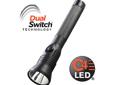 Stinger DS LED HP Steady ACSpecifications:- DUAL SWITCH TECHNOLOGY ? Access any of the three variable lighting modes and strobe via the tail cap or the independently functioning head-mounted switch- High performance flashlight delivers 267% more intensity