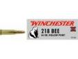 "
Winchester Ammo X218B SupX 218 Bee 46grHP /50
The Winchester line of Super-X Centerfire Rifle ammunition continues to be the best you can buy, and it is still made in the USA. The hollow point provides a weight rearward design that enhances bullet